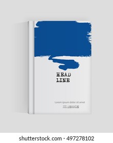 Blue abstract design. Ink paint on brochure, Monochrome element isolated on white. Grunge banner paints. Simple composition. Liquid ink. Background for banner, card, poster, identity,web design.