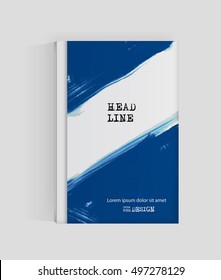 Blue abstract design. Ink paint on brochure, Monochrome element isolated on white. Grunge banner paints. Simple composition. Liquid ink. Background for banner, card, poster, identity,web design.