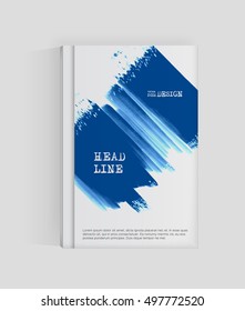 Blue abstract design. Ink paint on brochure, Monochrome element isolated on white. Grunge banner paints. Simple composition. Liquid ink. Background for banner, card, poster, identity,web design.