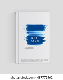 Blue abstract design. Ink paint on brochure, Monochrome element isolated on white. Grunge banner paints. Simple composition. Liquid ink. Background for banner, card, poster, identity,web design.