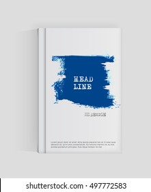 Blue abstract design. Ink paint on brochure, Monochrome element isolated on white. Grunge banner paints. Simple composition. Liquid ink. Background for banner, card, poster, identity,web design.