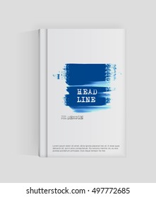 Blue abstract design. Ink paint on brochure, Monochrome element isolated on white. Grunge banner paints. Simple composition. Liquid ink. Background for banner, card, poster, identity,web design.