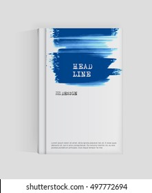 Blue abstract design. Ink paint on brochure, Monochrome element isolated on white. Grunge banner paints. Simple composition. Liquid ink. Background for banner, card, poster, identity,web design.