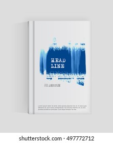 Blue abstract design. Ink paint on brochure, Monochrome element isolated on white. Grunge banner paints. Simple composition. Liquid ink. Background for banner, card, poster, identity,web design.
