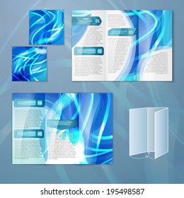 Blue abstract design paper brochure leaflet tri-fold design back and front template vector illustration