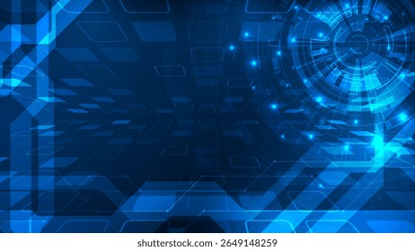Blue abstract digital circle circuit technology with concept futuristic communication.