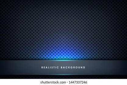 Blue abstract dimension on black texture background. Realistic overlap layers texture with blue lights element decoration.