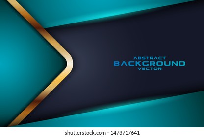Blue abstract dimension on black background. Realistic overlap layers texture with golden lights element decoration.