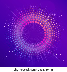 Blue Abstract disco background with neon glowing circle. Vector