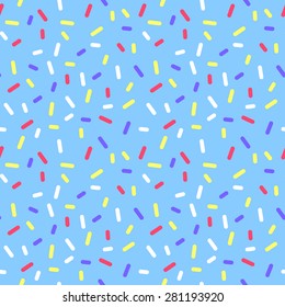 Blue Abstract Donate Colorful Glaze with Sprinkle Confetti. Holiday Seamless Pattern. Sweet Food Illustration.