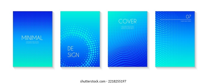 Blue abstract dotted vector cover templates. Minimal creative gradient backgrounds for business banners, brochures, posters, presentations with copy space for text
