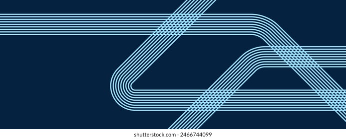 Blue abstract dynamic banner with shiny geometric lines