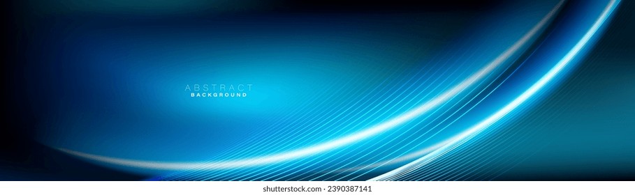 Blue abstract dynamic line wavy glowing background. Futuristic hi-technology concept. Trendy minimal banner. Vector illustration