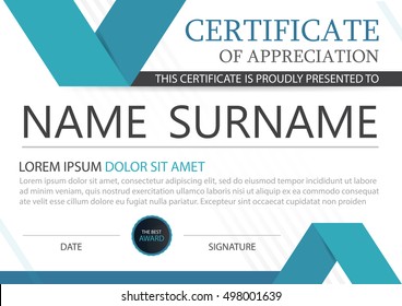 Blue Abstract Elegance horizontal certificate with Vector illustration ,white frame certificate template with clean and modern pattern presentation