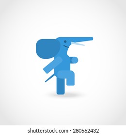 blue abstract elephant marching isolated on a white background