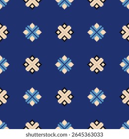 Blue abstract ethnic boho seamless pattern. Patchwork texture. Weaving. Traditional ornament. Tribal pattern. Folk motif. Design for wallpaper, textile, wrapping, and background.
