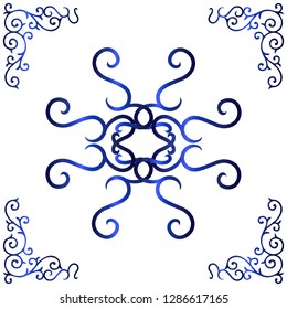 blue  abstract ethnic flower and borders  seamless pattern ornament with  white background.Abstract ethnic ornamental decorative style Mandala vector illustration design for wallpaper, website, fabric