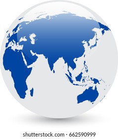 Blue abstract Eurasia on white globe. Vector illustration.