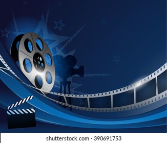 Blue abstract film reel movie background