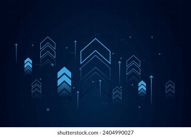 Blue abstract financial chart with uptrend line graph in stock market on gradient dark blue color background