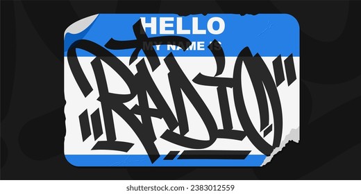 Blue Abstract Flat Graffiti Style Sticker Hallo Mein Name ist mit einigen Street Art Lettering Vektorgrafik Kunst