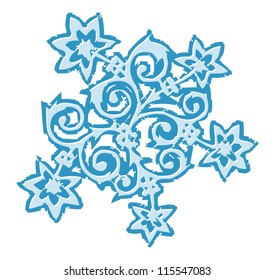Blue abstract floral design. Vector vintage ornament with rough edges