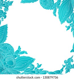 Blue abstract floral ornament doodles background frame