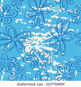 Blue abstract floral seamless background pattern.