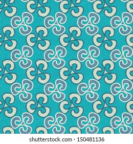 Blue abstract floral seamless pattern with waves - vector