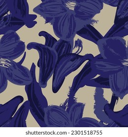 Blue Abstract Floral seamless pattern design for fashion textiles, graphics, backgrounds and crafts