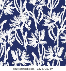 Resumen azul Diseño de patrones sin costura floral para textiles de moda, gráficos, fondos y artesanías