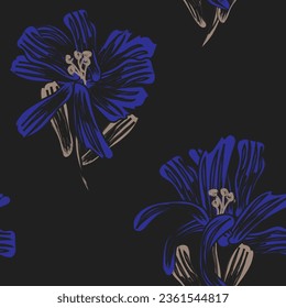 Blue Abstract Floral seamless pattern design for fashion textiles, graphics, backgrounds and crafts