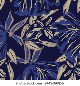 Blue Abstract Floral seamless pattern design for fashion textiles, graphics, backgrounds and crafts