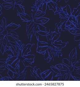 Blue Abstract Floral seamless pattern design for fashion textiles, graphics, backgrounds and crafts