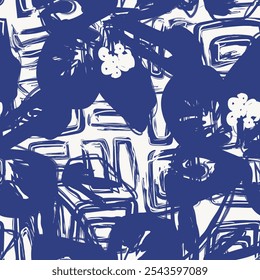Blue Abstract Floral seamless pattern design for fashion textiles, graphics, backgrounds and crafts