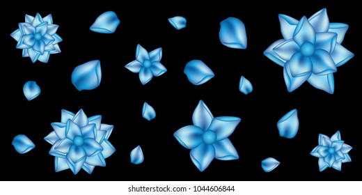 Blue abstract flower pattern seamless on black background vector and illustration