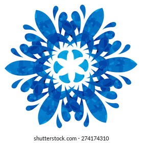 Blue abstract flower of six elements with polygonal pattern on white background in the Watercolour pattern collection