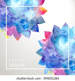 Blue abstract flowers and white frame and place for text. Fairytale festive background in vector