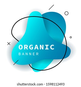 Blue abstract flowing liquid shapes. Organic dynamical forms, fluid elements, wavy line, flux frame. Template for posters, flyers, banners. Vector illustration