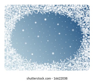 blue abstract frame with snowflakes