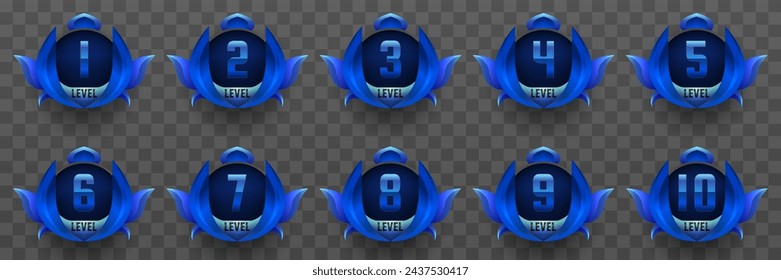 Blue Abstract Game Level Up Badges Set for Game UI Designs