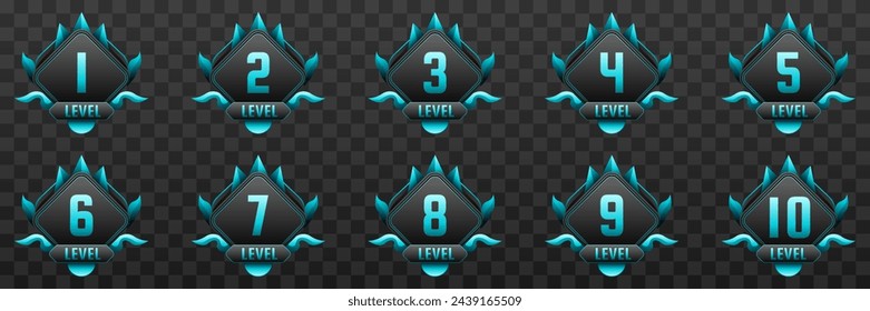 Blue Abstract Game Level Up Badges for Game UI Designs