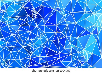 Blue abstract geometric background consisting of colored triangles and light mesh.