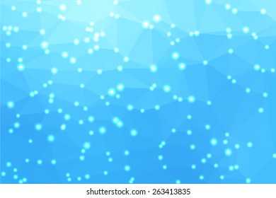 Blue abstract geometric background consisting of colored triangles with lights in corners.
