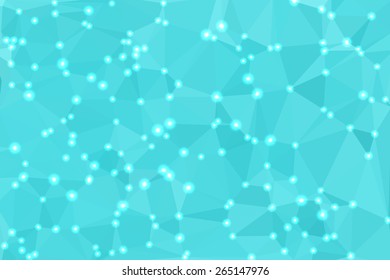 Blue abstract geometric background consisting of colored triangles with lights in corners.