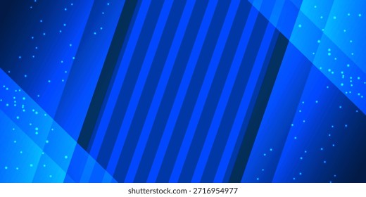Fundo geométrico abstrato azul com faixas diagonais e partículas brilhantes para bandeira de tecnologia