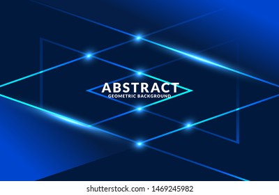 Blue abstract geometric background. Neon light effect vector
