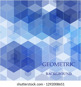 Blue abstract geometric background technology.Blue transparent hexagons.