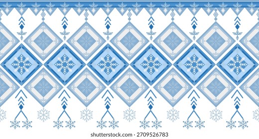 Blue Abstract Geometric Flow with Snowflake Elements, Seamless Pattern Background