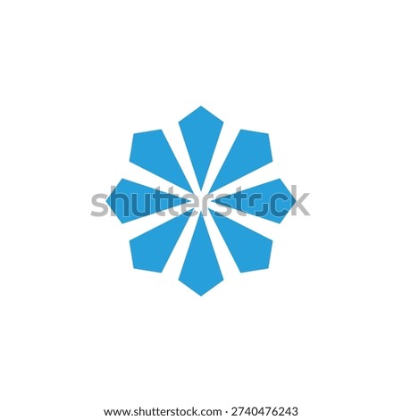 Blue Abstract Geometric Flower Logo Icon with Radial Symmetry Isolated on White Background